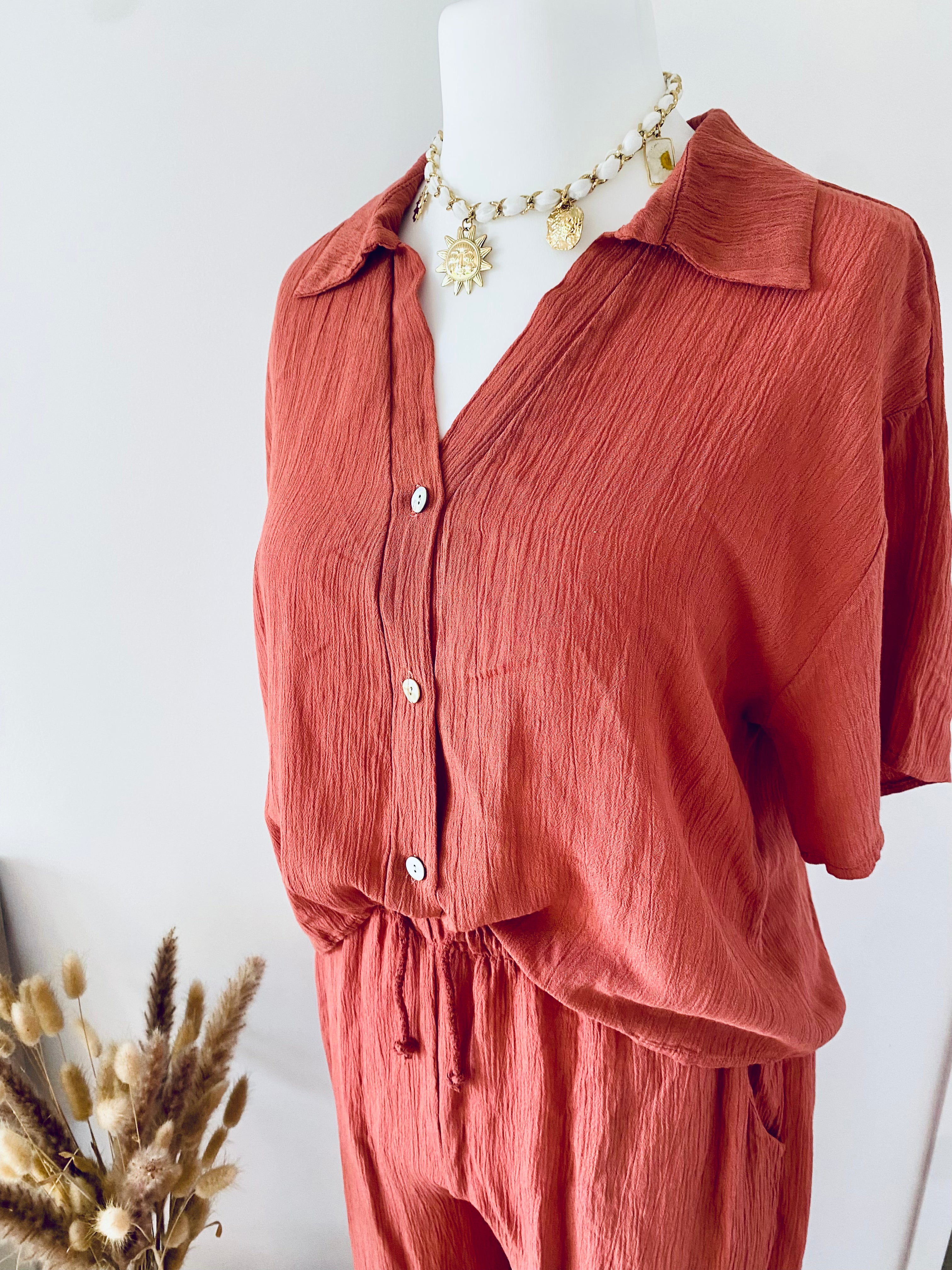 Chemise manche courte terracotta