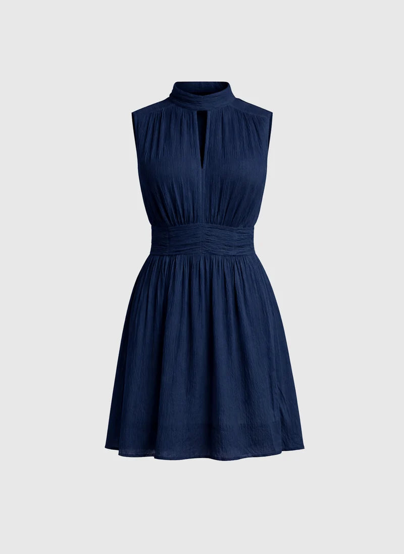 Robe courte sans manches en viscose col montant