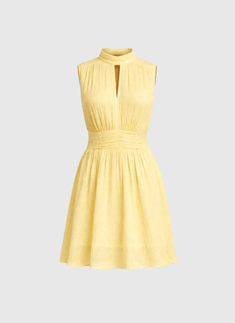 Robe courte sans manches en viscose col montant