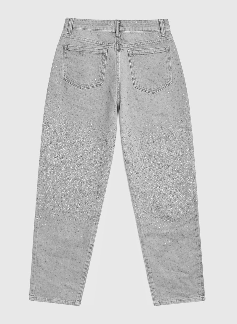 Pantalon denim à strass