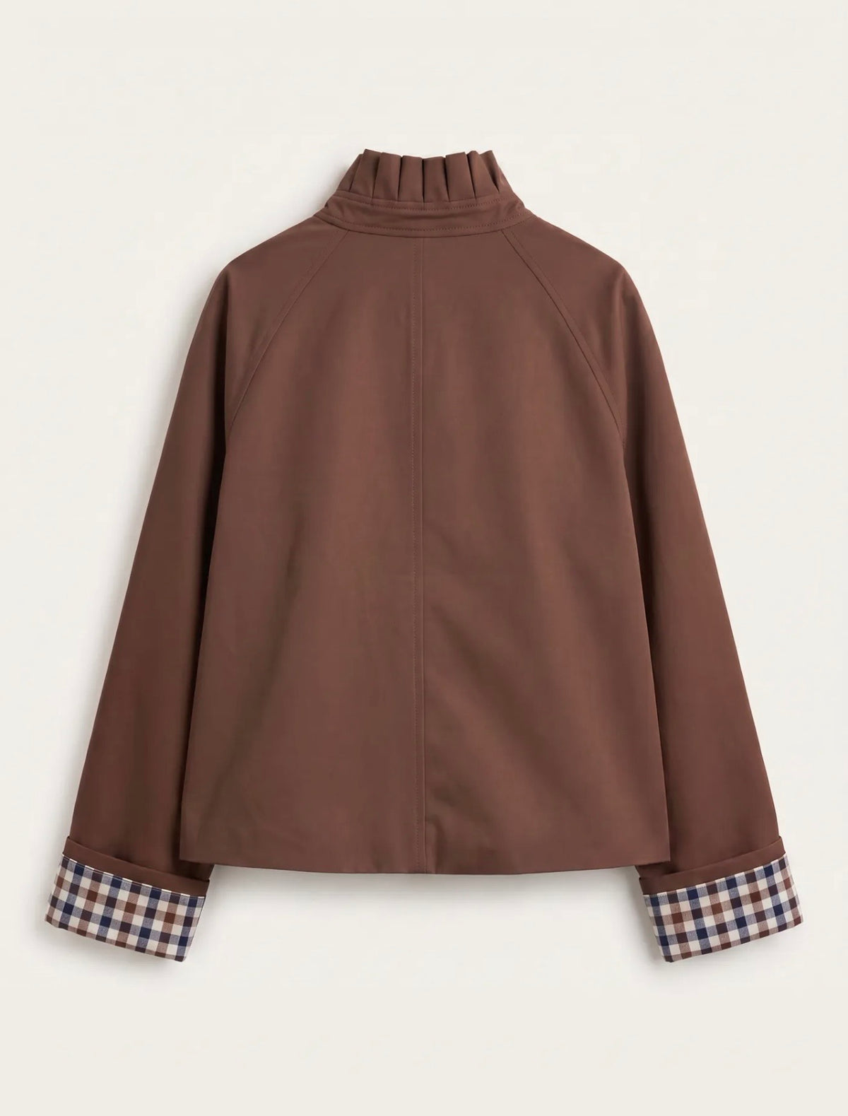 Veste courte col montant volanté & revers vichy