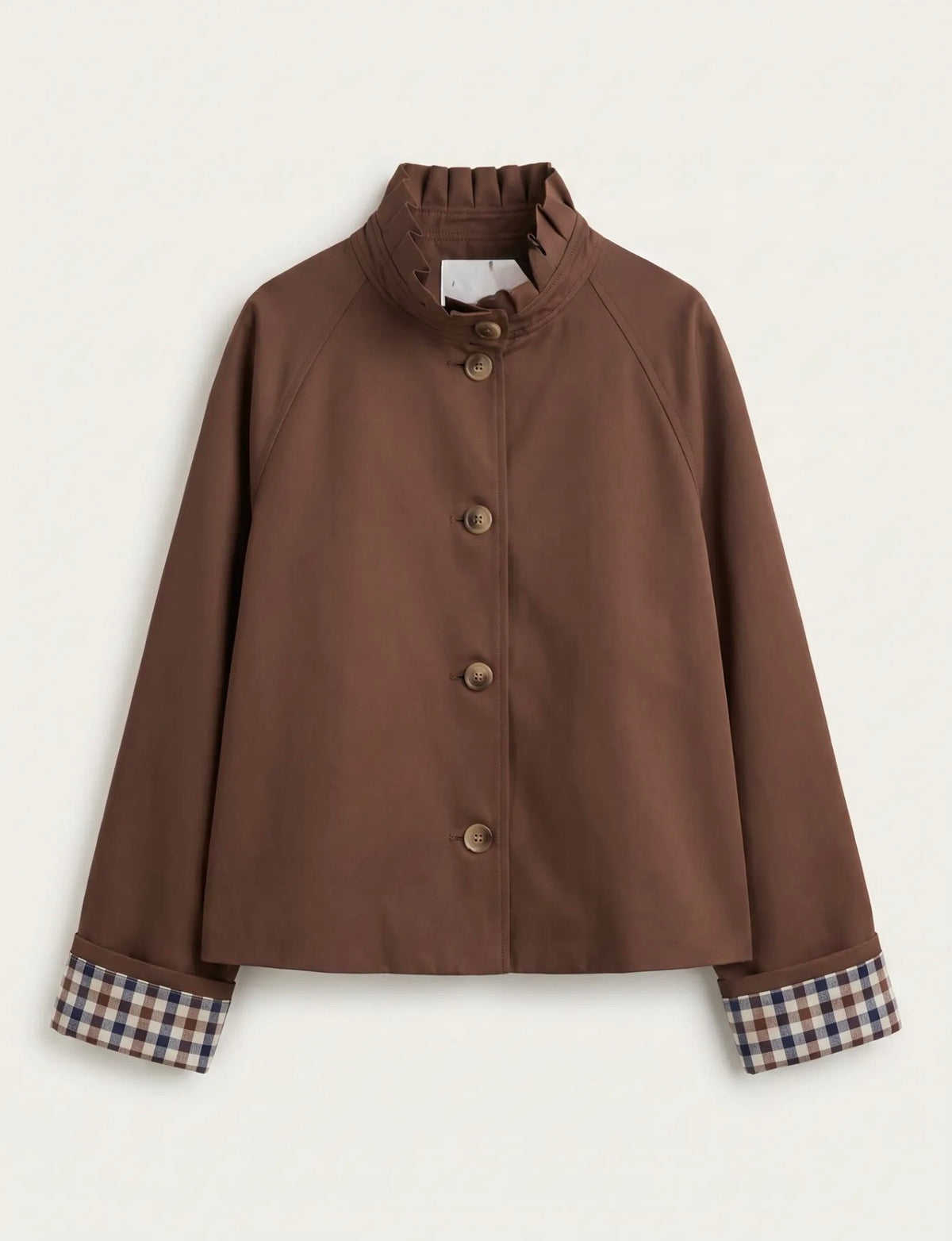 Veste courte col montant volanté & revers vichy
