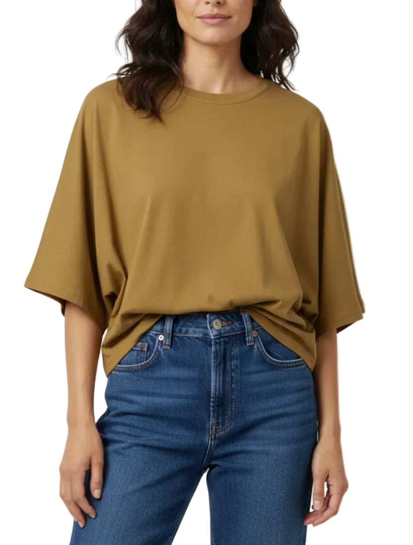 Tee shirt droit en coton manches chauves-souris