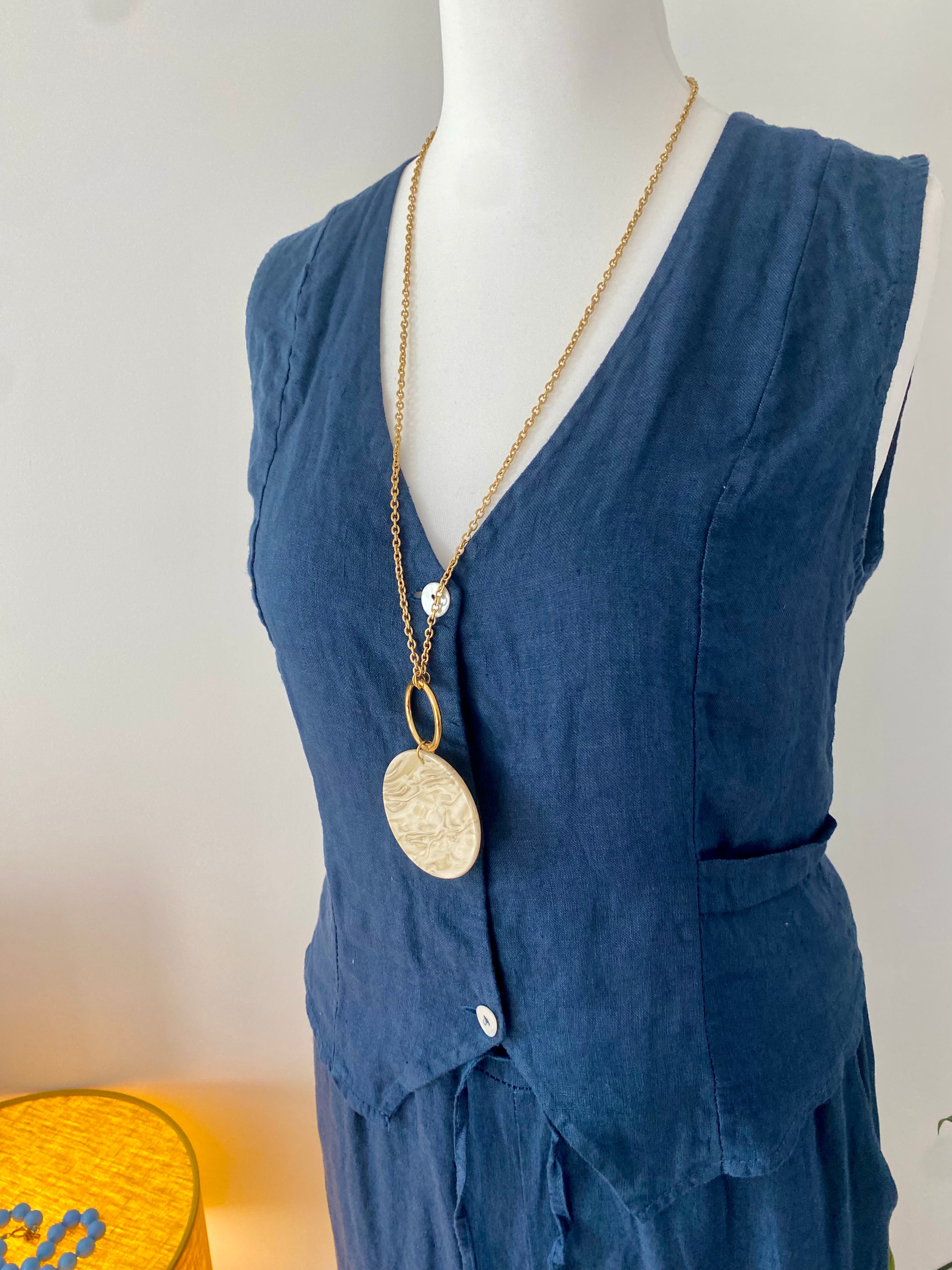 Gilet lin sans manches bleu marine