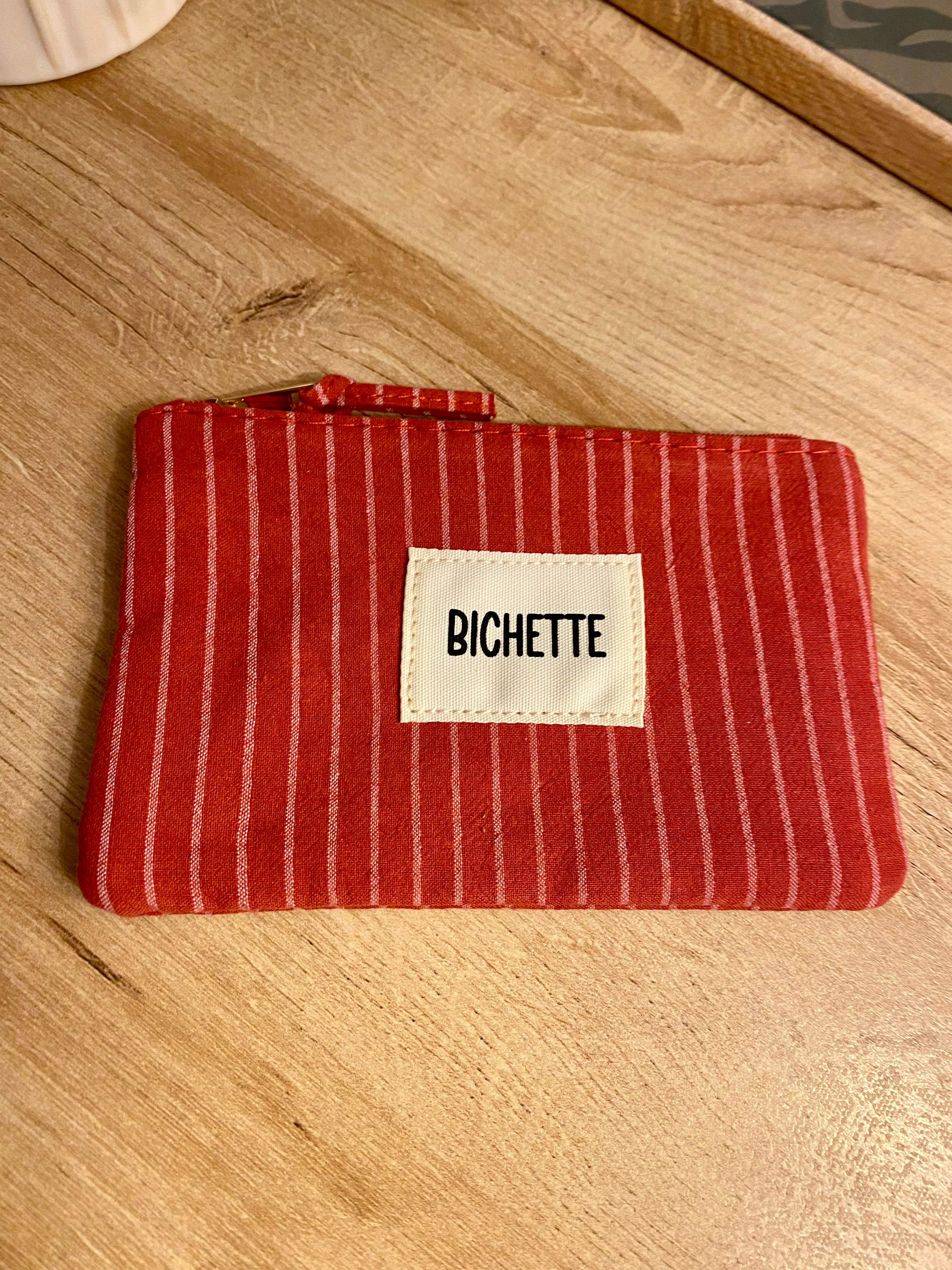 Pochette BICHETTE couleur bourgogne rayures rose
