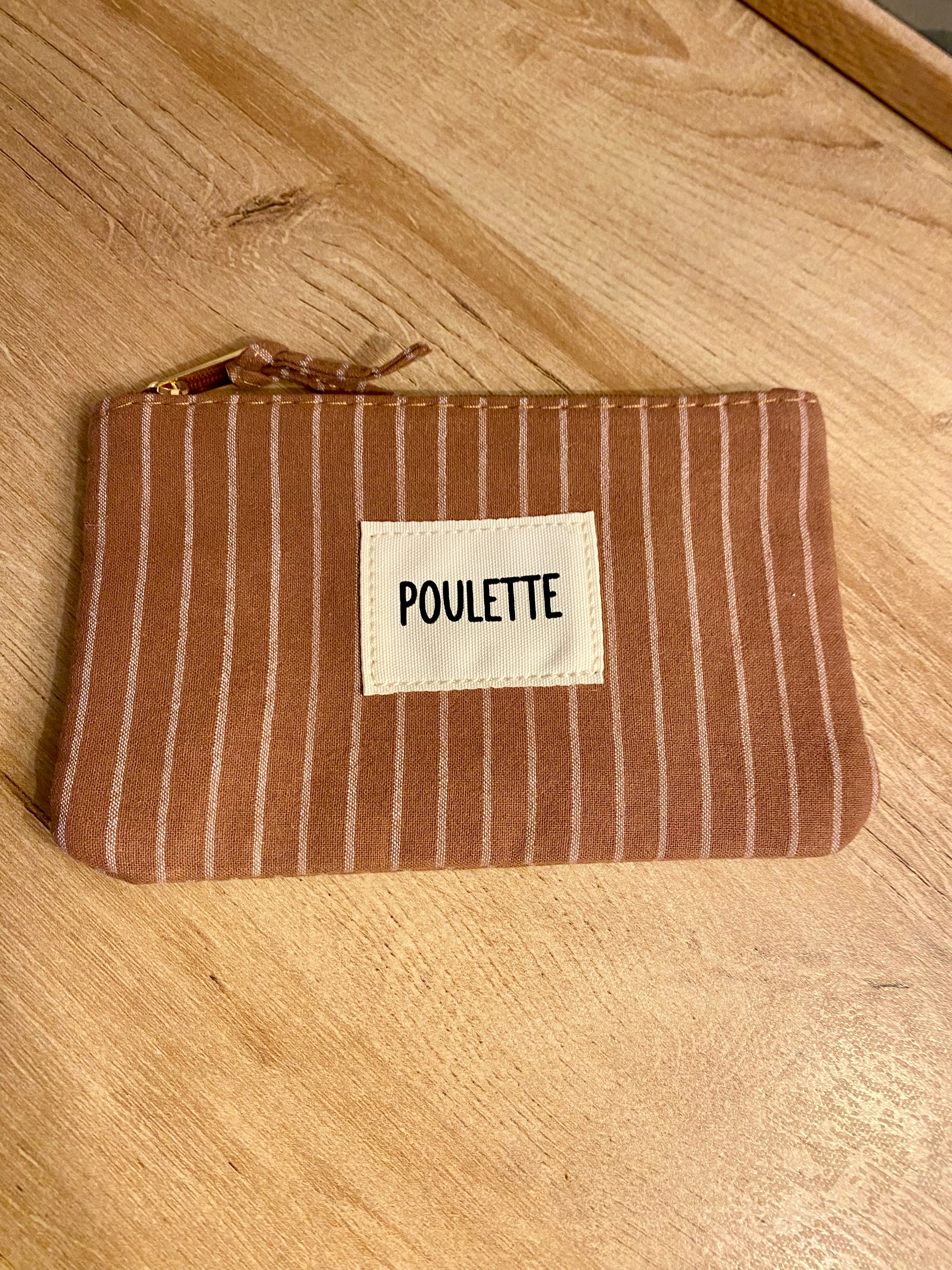 Pochette POULETTE couleur café latte rayures beige