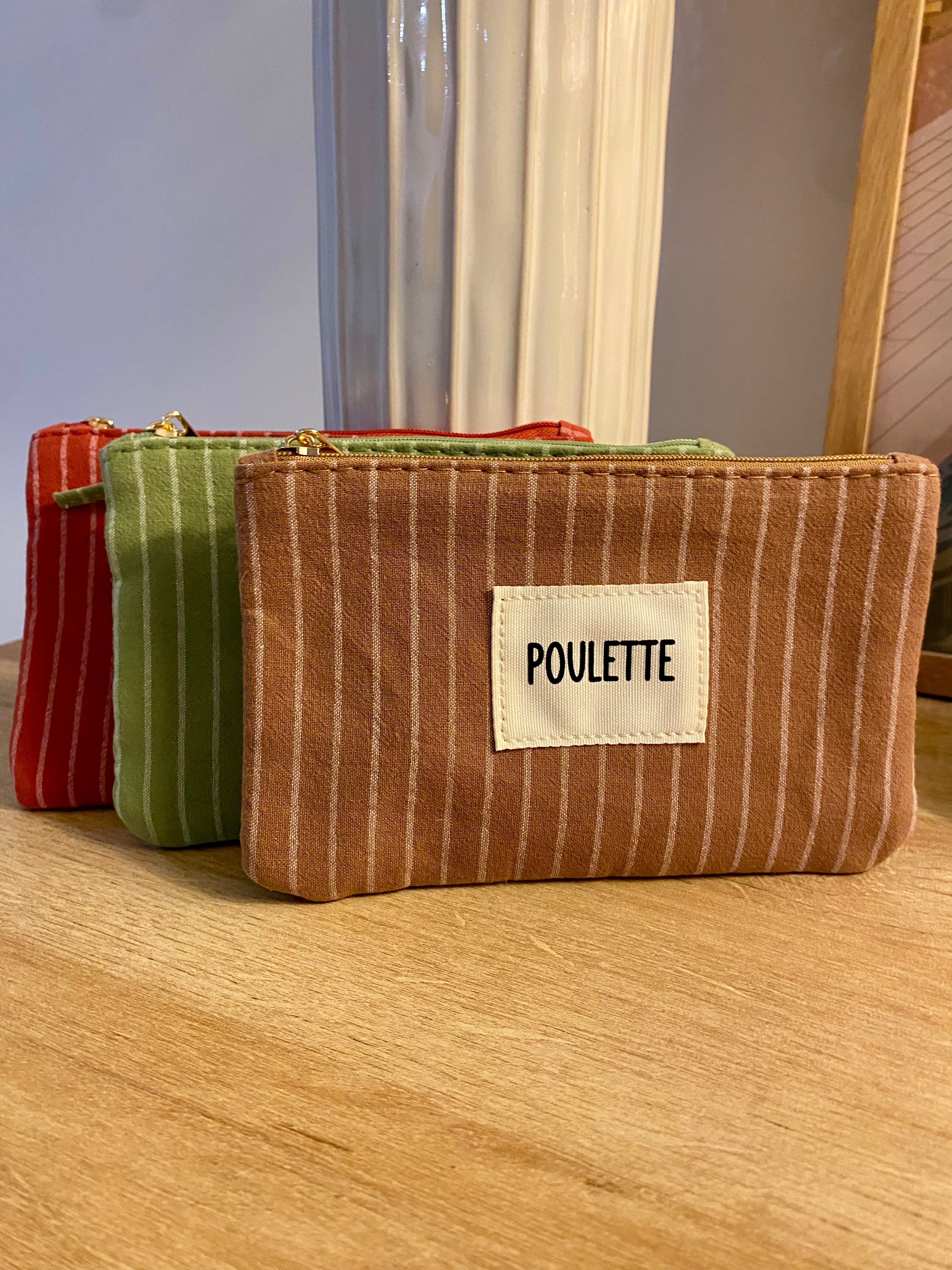 Pochette POULETTE couleur café latte rayures beige