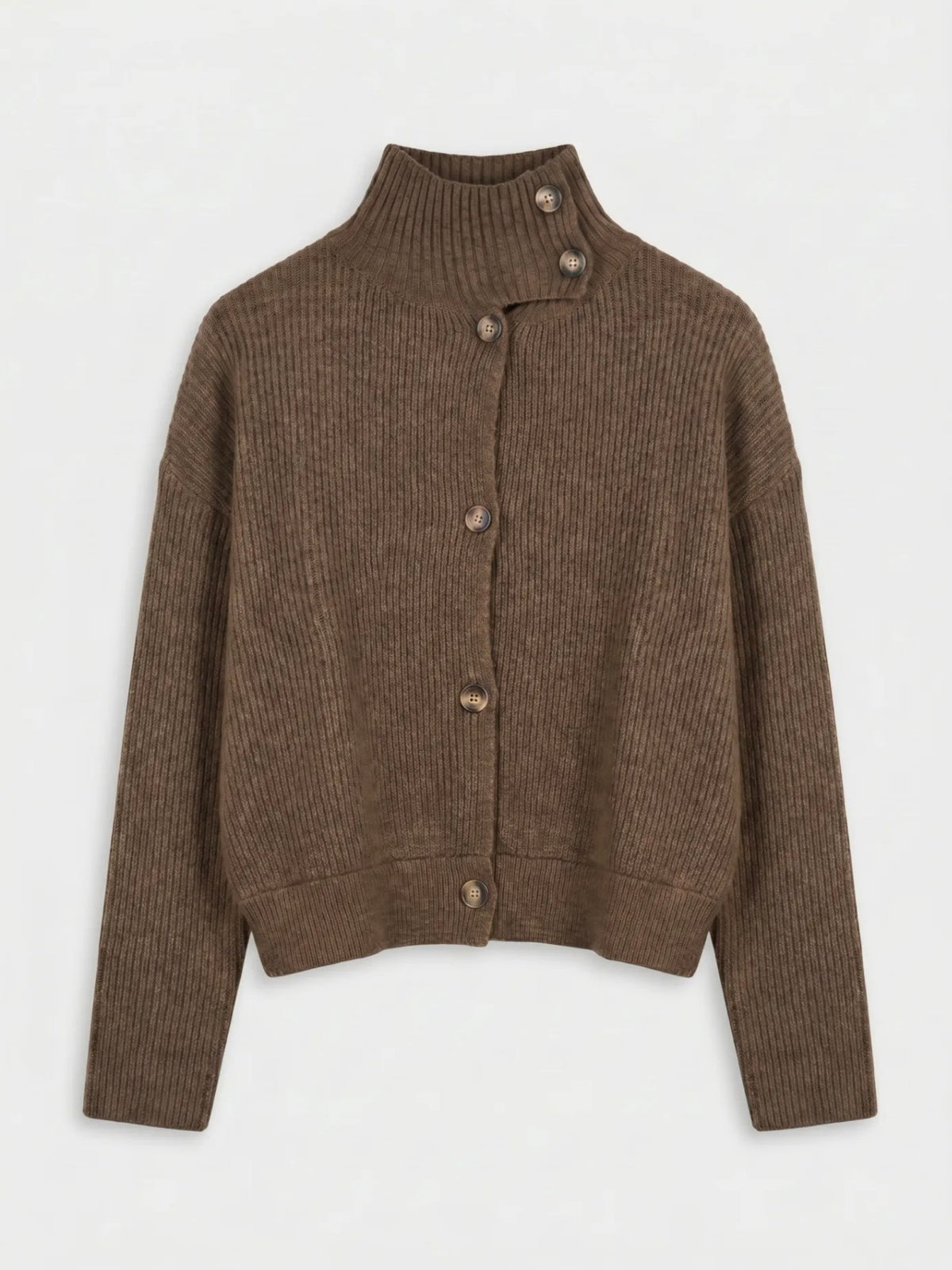 Gilet en maille côtelée à col montant boutonné