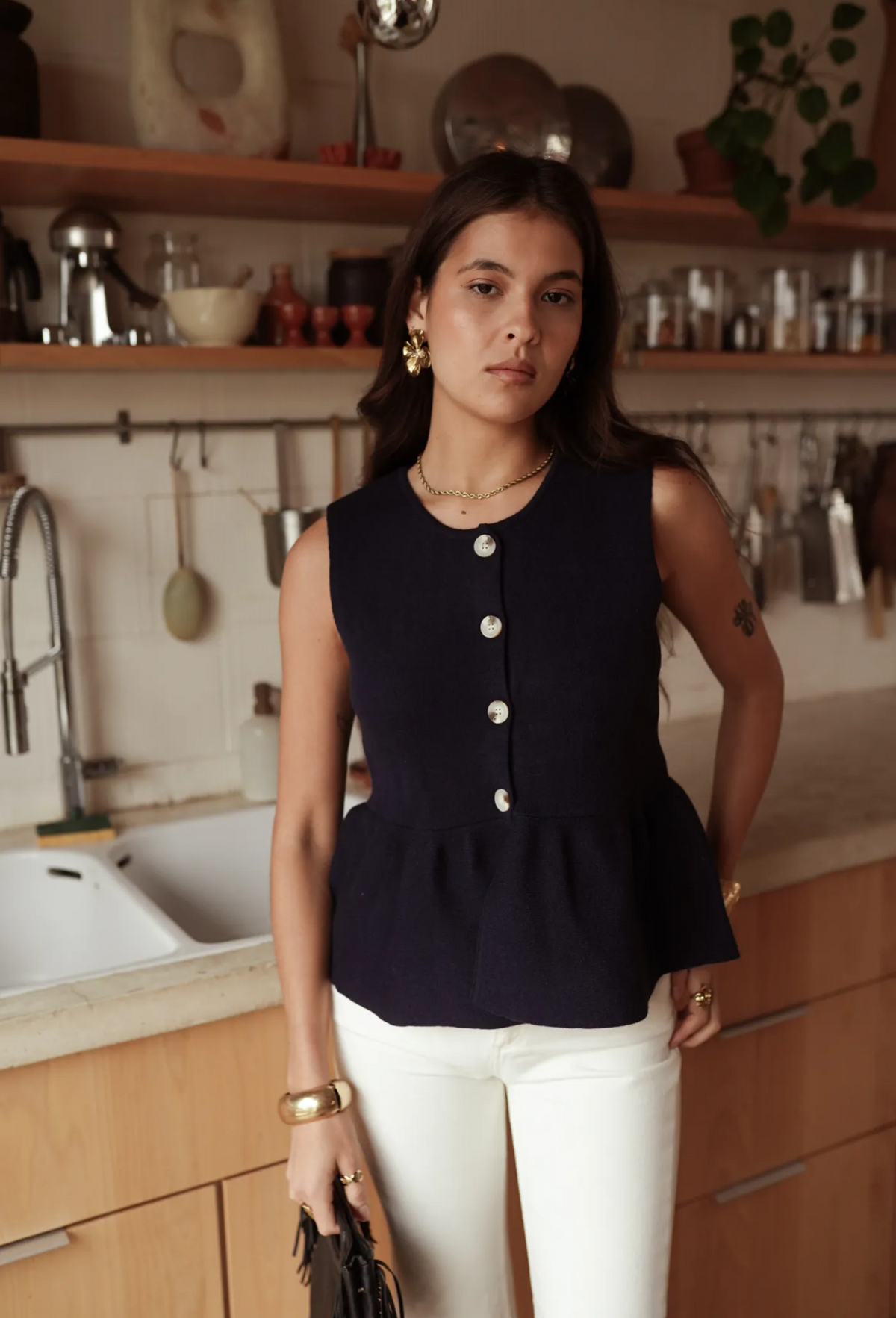 GILET sans manches à basque peplum
