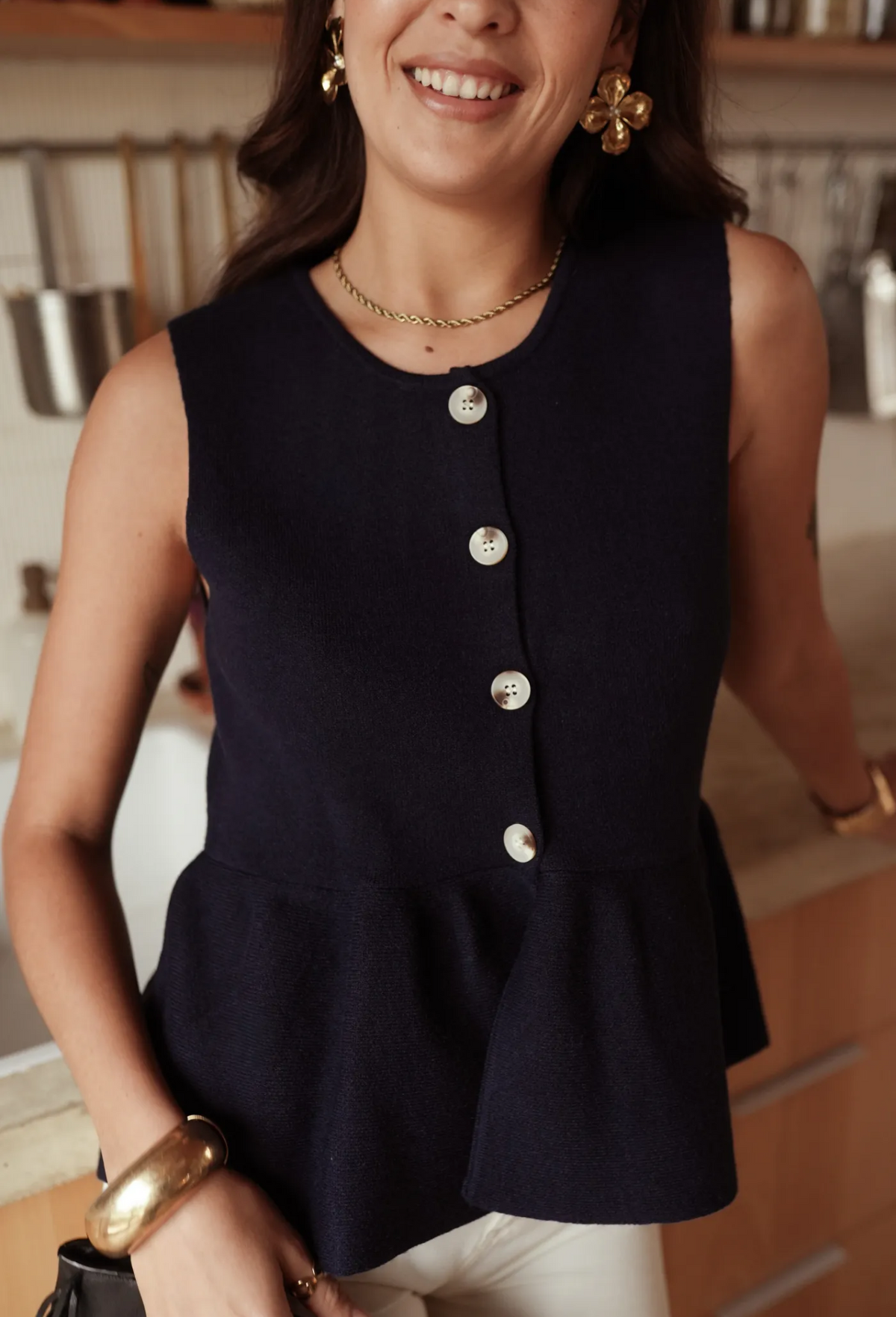 GILET sans manches à basque peplum