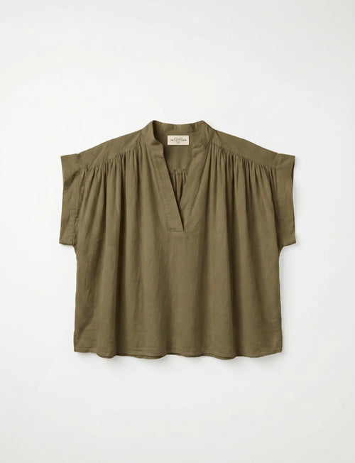 Blouse ample en voile de coton à col tunisien