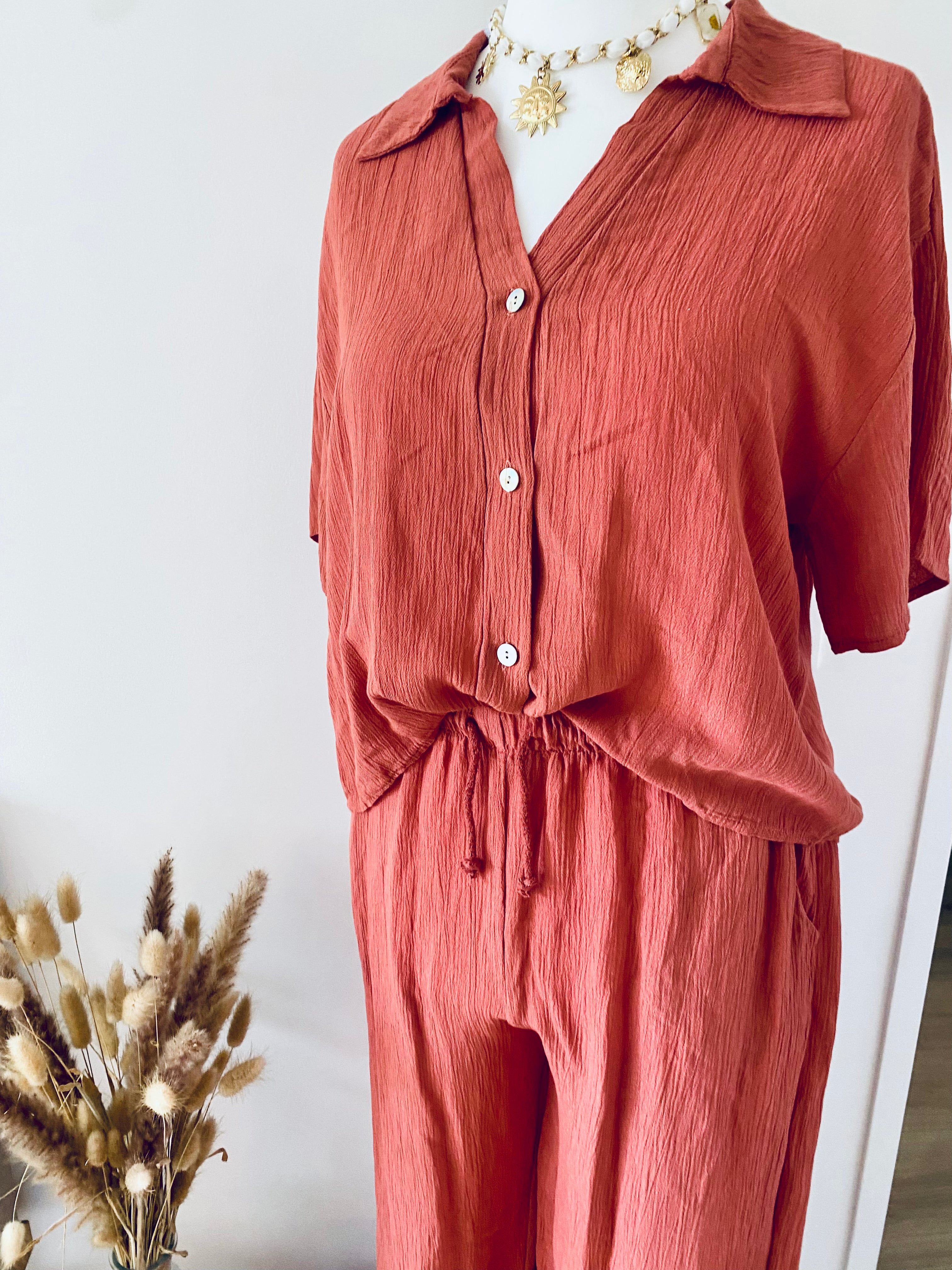 Chemise manche courte terracotta