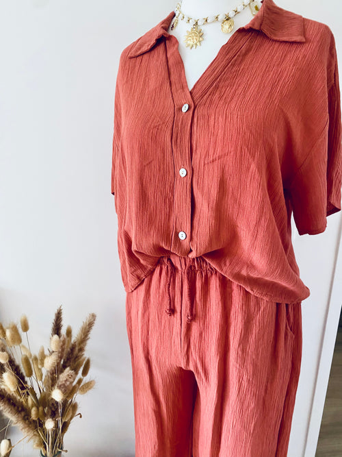 Chemise manche courte terracotta