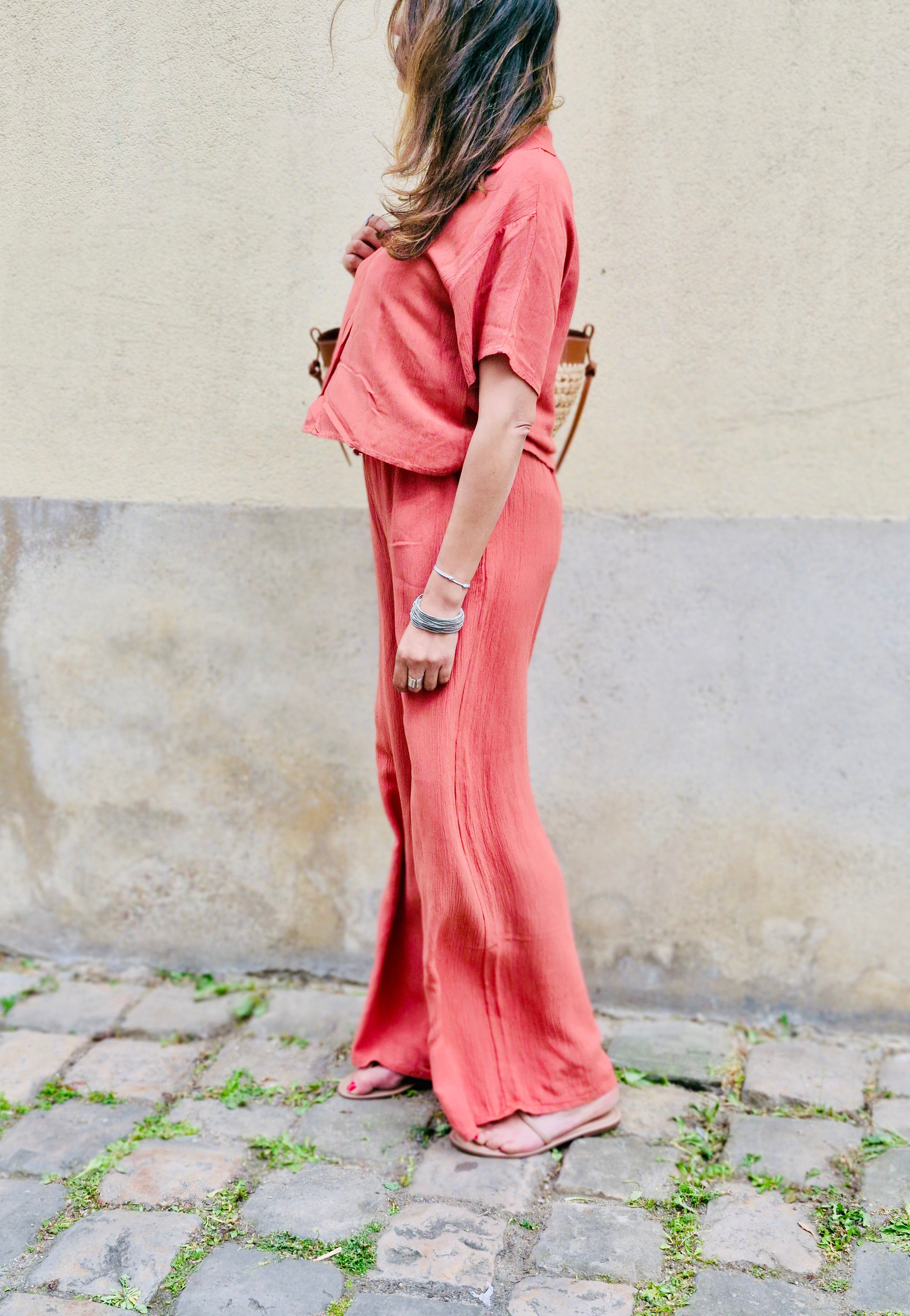 Chemise manche courte terracotta