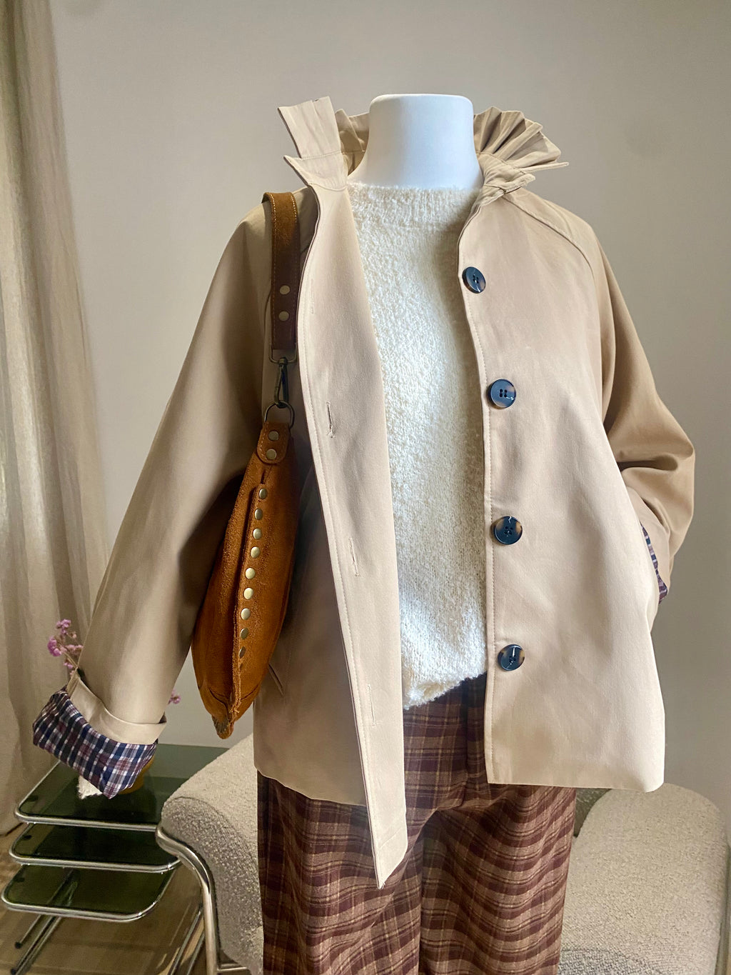 Trench court beige col Victorien