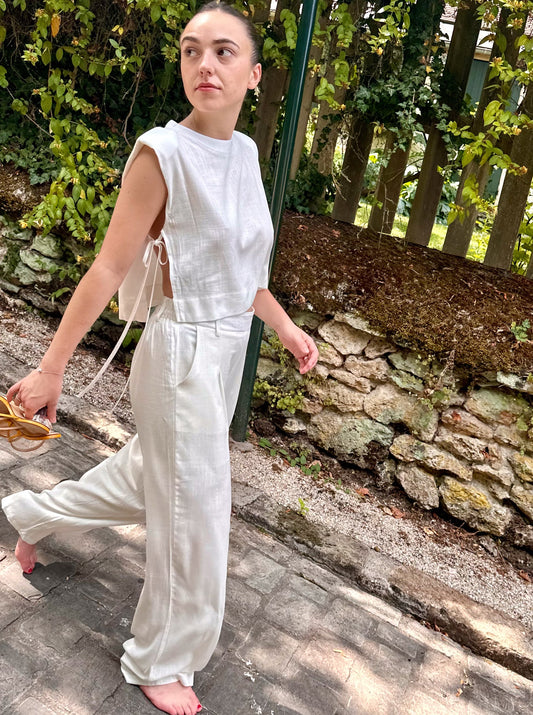Pantalon JOHN lin blanc