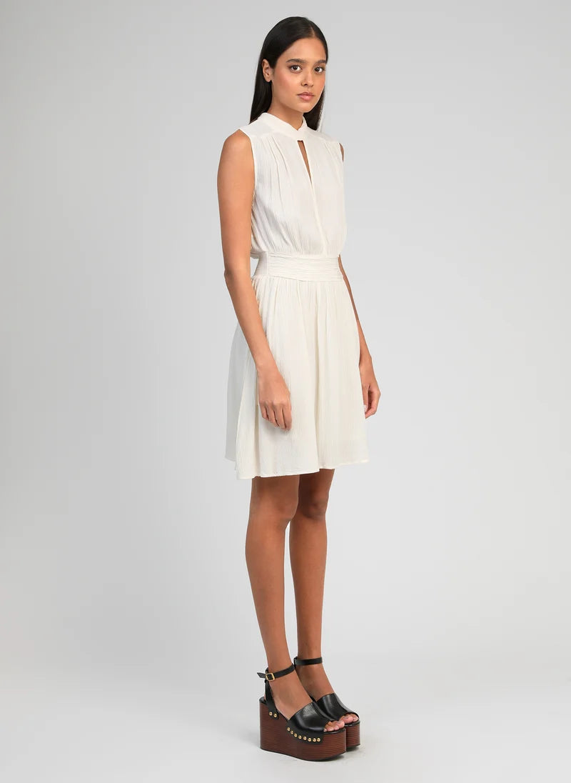 Robe courte sans manches en viscose col montant