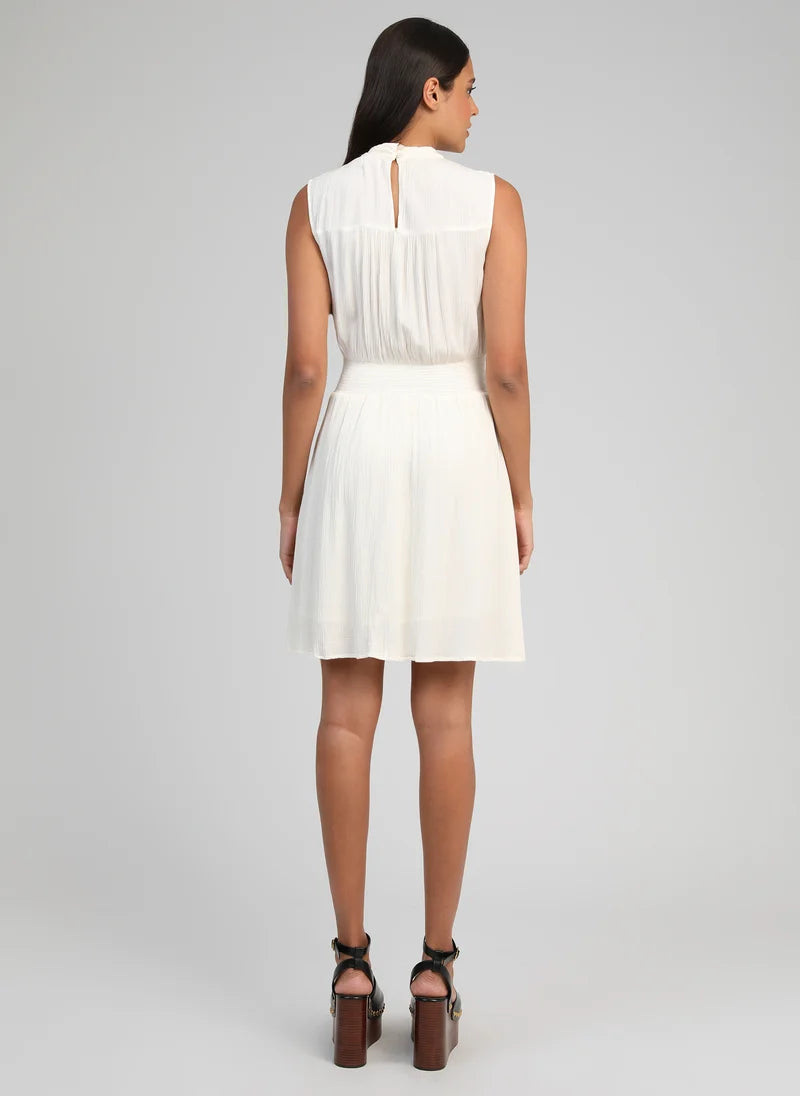 Robe courte sans manches en viscose col montant