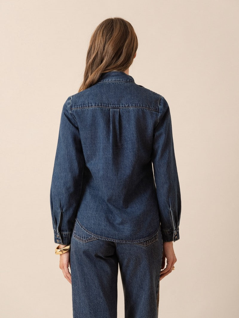 Chemise en jean col lavallière